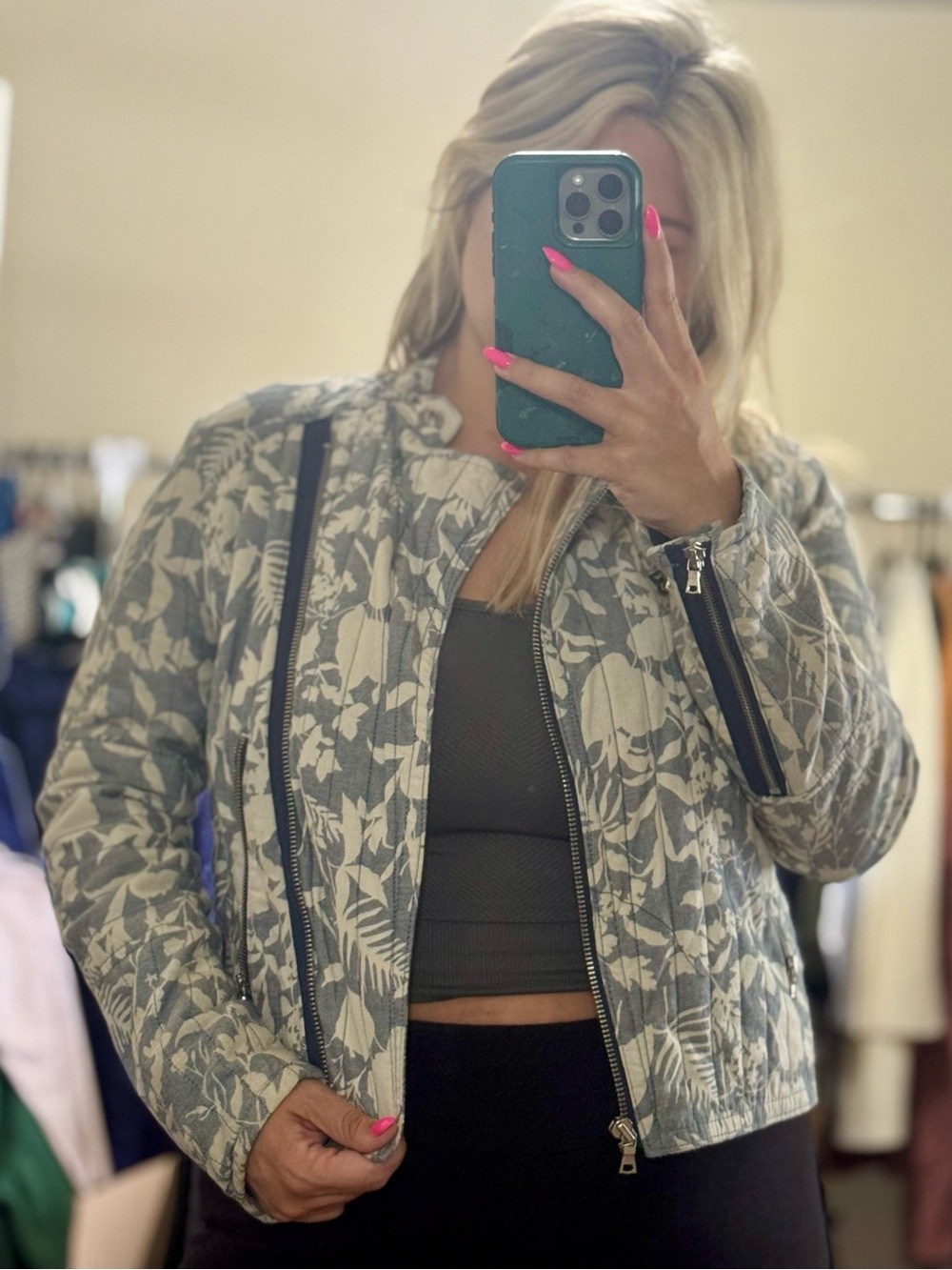 GAP Floral-Print Lightweight Quilted Jacket - Cream & Blue/Gray